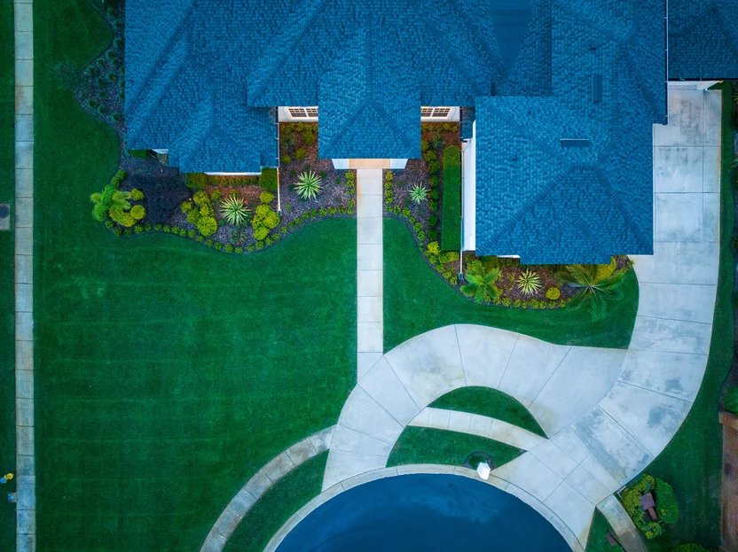 Aerial view of a TSL landscape project and its structured planting plan